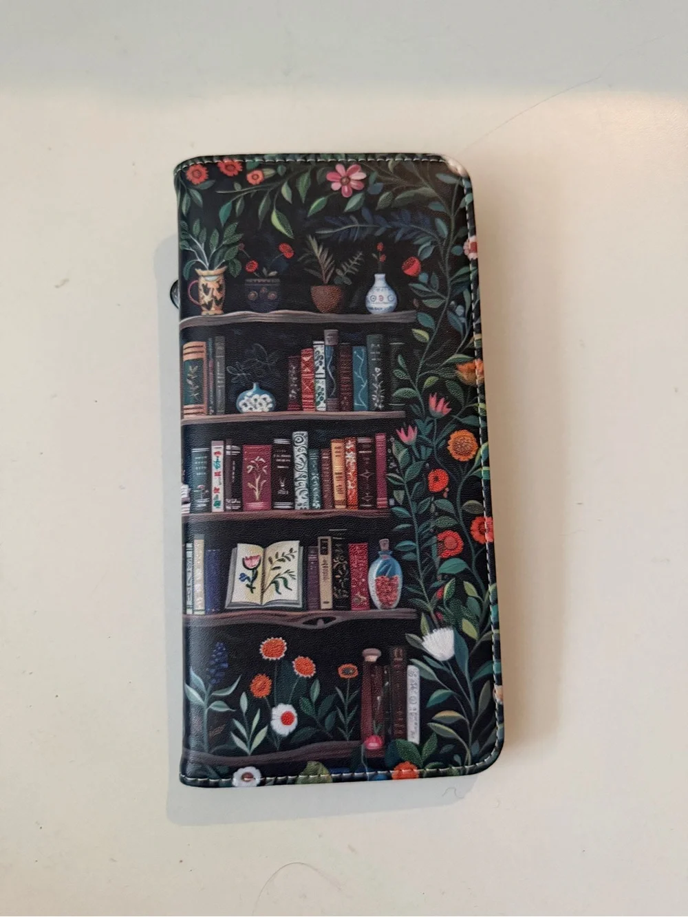 Floral Bookshelf Zip Wallet - Black Multi NWOT